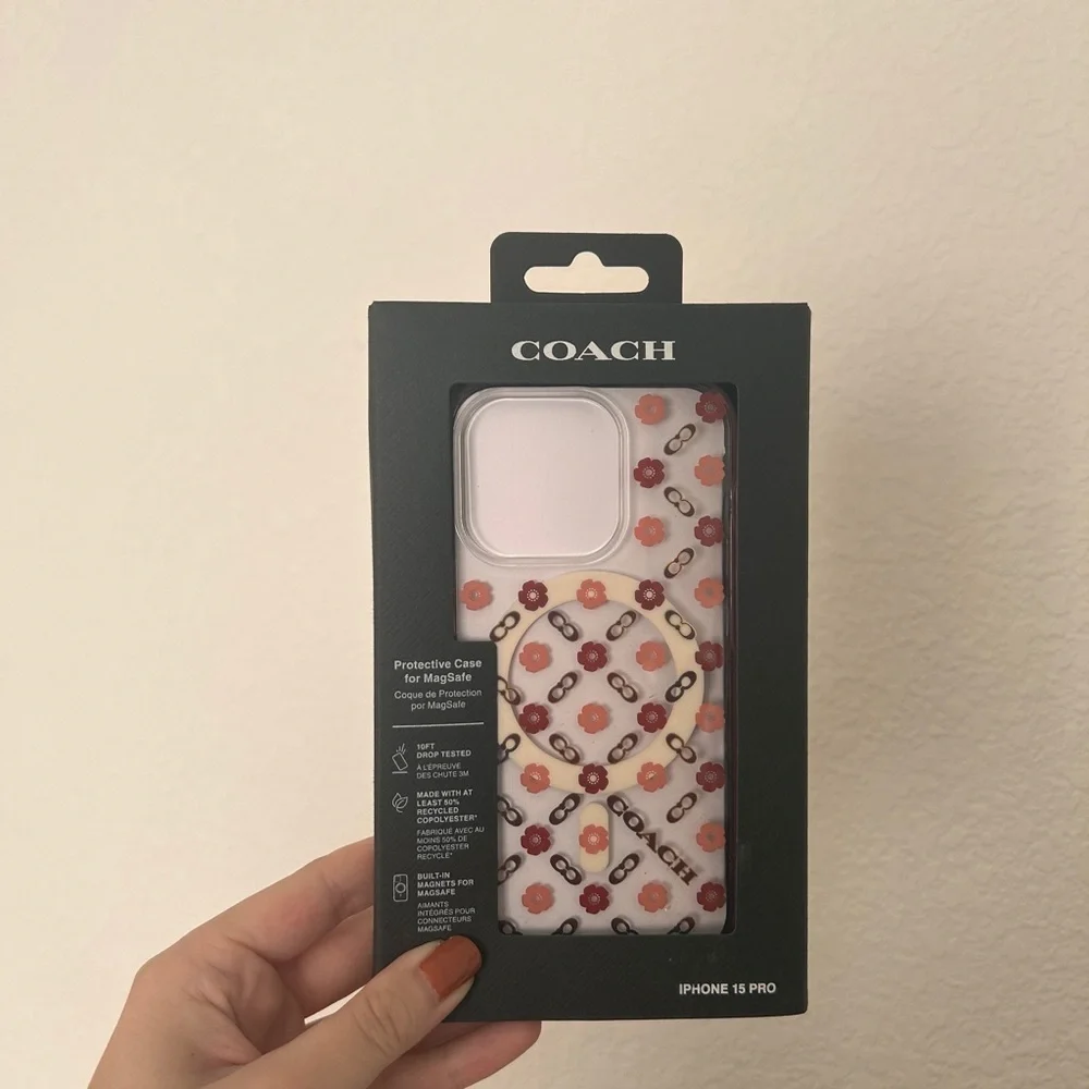 Coach Tea Rose iPhone 15 PRO Case, Compatible with MagSafe